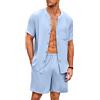 Ekouaer Pigiama da Uomo in Cotone Pigiama da Notte Camicia Manica Corta e Pantaloni con Tasche Bottoni Morbido Scollo Tondo, Azzurro, XL