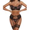 Aranmei Lingerie Sexy da Donna 4 Pezzi Set Esotico Strappy Lingerie con Reggicalze in Pizzo con Ferretto Reggiseno e Slip Set
