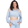 FGM04 Donna - Felpa Crop Spalle Scoperte Jasmine (IT, Testo, XS, S, Regular, Regular, Standard, Celeste)