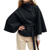 Duohropke Cappotto corto in lana da donna, con collo alto, trench con cintura, maniche a pipistrello, poncho, mantello, elegante, giacca invernale, mantello classico a coda di pavone, abbigliamento