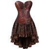 Mymyguoe Corsetto da Donna Steampunk a Petto Intero, Vestito Halloween Burlesque in Pelle, Abito Corpetto Gotico Vintage Retrò Pirata con Gonna, Marrone, M