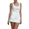 ThiCc Elegante set da 2 pezzi con gonna e gilet, moda estiva, bianco, scollo a U, senza maniche, blazer semi-formale, top e minigonna per uscire, abbigliamento casual da lavoro