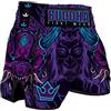 Buddha Fight Wear - Pantaloni Muay Thai e Kick Boxing Modello Luzbel Europeo - Tessuto Raso Premium - Nuovo Modello Europeo - Grande Adattamento alla morfologia di Ogni combattente - Viola - M