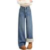 Suncadmious Jeans Foderati in Pile Invernali da Donna Jeans a Gamba Larga a Vita Alta Caldi Jeans Svasati a Vita Media Jeans Svasati Elasticizzati Imbottiti (Blu,S)