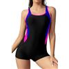 SHEKINI Costume da Bagno Intero per Donna Sportivo Monokini Atletico Taglia Grande Bodysuit Imbottito Boxer Abbigliamento da Spiaggia, Nero e Blu, L