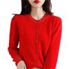 Bollrllr Cardigan in cashmere con girocollo da donna, per primavera, autunno e inverno, a maniche lunghe, tinta unita, morbido