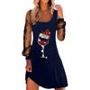 Generico Vestito Natale Donna Abito con Natalizio Stampa Elegante Manica Lunga Vestiti al Ginocchio Inverno Abiti Natalizio da Party Festa Cocktail Vestito Abito da Sera Vestiti Natale Donna