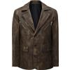 YFFUSHI Blazer da Uomo Vintage in Pelle Giacca a 3 Bottoni Revers Tasche a Cerniera Classico Casual, Marrone, L