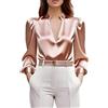 LCDIUDIU Blusa da Donna in Raso di Seta con Scollo A V Profondo, Bianca, Collo alla Coreana, Tunica Sexy, vestibilità Attillata, Maniche Lunghe A Sbuffo, Elegante Camicetta in Seta alla Moda per La
