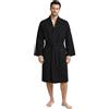 Morgenstern Accappatoio Uomo Leggero Nido d'Ape di Cotone con Collo a Kimono Vestaglia Estiva Nero Taglia L