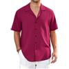 Enlision Camicia Uomo Maniche Corte Lino Camicia Bordeaux Uomo Estive Casual da Spiaggia Camicie Elegante Regular XL