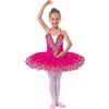 IMEKIS Vestito da Balletto per Ragazze di Fiori Body da Danza Ginnastica Ricamato Senza Maniche con Gonna Tutu Costume da Ballo Principessa da Fata Ballerina Rosa Caldo 4-5 Anni