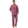Amaxer Classico Pigiama da Uomo in Due Pezzi,in Cotone,da Notte,a Maniche Lunghe,con Tasche,con Coulisse