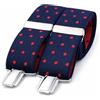 El mono con pajarita Bretelle uomo eleganti fatte a mano in Spagna. Bretelle da uomo per pantaloni | 3 clip extra-forti | Colore blu e Pois rosso. (Blu-Rosso)