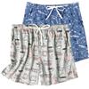 MIA LUCCE Pigiama corto da donna in cotone calze da pigiama da donna estate casual leggero pantaloncini da notte corti pantaloni con elastici tasche laterali S-XXXL, Tazza Grigio Stella Blu, XXL