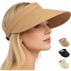 CWENDANER Cappello di paglia da donna, protezione UV UPF 50+, cappello estivo regolabile e pieghevole per spiaggia e viaggio, cachi, 54-60