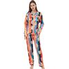 RuanMM Set pigiama da donna in raso setoso con top a maniche lunghe e biancheria da notte lunga setosa con bottoni, L