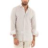 Giosal Camicia Lino Uomo Fantasia Rigata Righe Sottili Collo Coreano Maniche Lunghe Bottoni (XL, Beige Colletto)