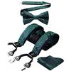 HISDERN Bretelle da Uomo Verde Paisley Eleganti Regolabile 6 Clips di e Forma a Y Elastica Bretelle Papillon e Fazzoletto da Taschino Set