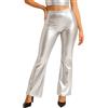 Wildarms Pantalone Campana Donna Metallizzato, Vita Alta, Ecopelle Elasticizzata; Flare Disco anni 70, Fiesta Club Leggings Brillante, Vita elastica, Gamba Campanata Danza, Rock, Carnevale Notte, argento, XL