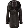 Infinity Leather Cappotto da Donna Marrone in Pelle di Montone Scamosciato Merino con Cappuccio