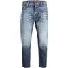 JACK & JONES Jeans Cropped Lavaggio Scuro e sfumate alle Gambe con Cuciture a Contrasto e Piccole Rotture, Vita Alta.