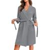 Ekouaer Accappatoio Donna Nido d'Ape Corta Vestaglia Leggero Morbida con Tasca Kimono Vestaglie Maniche a 3/4, Grigio M