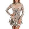 Generisch Abito corto con paillettes Sparkly Sala da ballo Costume Specchio Donne Team Sexy Palcoscenico Indossare Lusso Danzatrice Vestito Dolcevita Abito Glitter Metallizzato Mini Abito, gold, XL