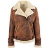 A1 FASHION GOODS Giacca volante da donna in vera pelle di pecora marrone antico cappotto aviatore in shearling - Willow, Marrone, 46