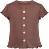 Sunny Fashion Ragazze Maglietta Top Corto Marrone Lattuga Tagliare A Costine Lavorare a Maglia Pulsante Casuale 4-10 Anni