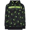 Minecraft - Felpa con Cappuccio per Ragazzi - Fantasia Nera e Verde Creeper - 100% Cotone - Nero, 11-12 Anni