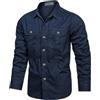SimidunEUR Slim Fit Shirt Uomo Camicia Maniche Lunghe Cargo Shirts in Cotone Camicie da Lavoro con Bottoni Tops per attività Outdoor, Randonnée, Pesca, Trekking e Lavoro，Blu，S