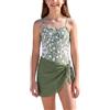 Happy Cherry Costume da bagno per ragazze con sarong, costume intero per bambini, costume da bagno per adolescenti, estivo, da spiaggia, fiori verdi, 13-14 Anni