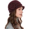 ZLYC 1920 Vintage Lana Cloche Cappello Fiore Bombetta per Le Donne(Floreale Bordeaux.)