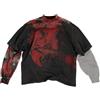 Juankrynord Maglietta da uomo con motivo rapper Y2K Fake Two Emo Grunge 2000 Vintage T-shirt a maniche lunghe Harajuku Street Motivo oversize Vintage Top (Nero Rosso,S)