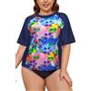 SHEKINI Camicia da Bagno Rash Guard da Donna a Maniche Corte Camicia da Surf Top Costume da Bagno Taglie Grandi
