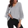 Gyabnw Blusa Donna in Chiffon Scollo a V Maniche 3/4 Volant | Tessuto leggero e traspirante, design elegante, per ufficio, cerimonie e occasioni estive