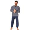 Normann Elegante pigiama da uomo in spugna a maniche lunghe con polsini a righe, Blu marino, 56