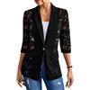 Goolecrimp Blazer da Donna in Maglia di Pizzo schiacciato Patchwork di Pizzo Blazer a Sette Maniche 2024 Giacca da Ufficio da Lavoro Leggera a Sette Maniche con Risvolto Estivo (Nero,M)
