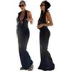 JasmyGirls Copricostume da bagno sexy con collo ad anello copricostume maxi abito con cappuccio, Nero, XS/S