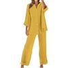 Meaunzyl Completo Donna Elegante Casual Cotone E Lino Pantalone Lungo Estivo Tuta Elegante Tinta Unita Larghi Camicia + Pantaloni Palestra Curvy Set Due Pezzi Comodo Primavera Maniche 3/4 Set Spiaggia