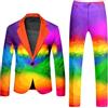 Generisch Rainbow, 2 pezzi, costume da carnevale da uomo, arcobaleno, Funky, tuta da uomo con blazer, pantaloni slim fit, tuta e pantaloni da tuta in due pezzi, Lilla, L