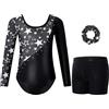 Gogokids Body da ginnastica da bambina, a maniche lunghe, con pantaloncini e fascia per capelli, body da danza scintillante, con design sfumato, per 3-12 anni