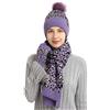 GOREUK 3 Pezzi/Set Cappello Donna Invernali Beanie in Maglia Fodera in Pile Moda Leopardato Cappello Sciarpa e Guanti Touch Screen Sport All'aperto Regalo di Natale (Viola)