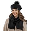 Vivisence Set Invernale da Donna Berretto Caldo con PON PON in Pelliccia Sintetica E Sciarpa Lunga in Filato con Lana Perfetti per Affrontare Le Giornate Fredde Design Elegante E, Nero,Taglia Unica