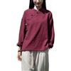 Kkaebi Blusa Cinese in Ramie per Donne - Camicia Hanfu Estiva in Cotone E Lino Abbigliamento Tradizionale Tuta da Meditazione con Maniche Lunghe Top Tunica retrò (S,Rosso)