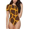Bryptxztxt Body da donna a maniche corte, con stampa giraffa, girocollo, casual, maglietta elasticizzata, slim fit