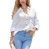 Stamain Camicia Bianco Donna di Cotone Estiva Camicia Donna Manica Lunga Elegante Casual Camicie Taglie Forti Scollo a V Camicetta Curvy Top per Beach Matrimonio XL