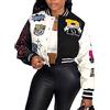 Vagbalena Giacca da Baseball Corta da Donna Giacca Varsity Stampa Piumino Color Block Berretto da Baseball Y2K Cappotto Streetwear Giacca Leggera Felpa (Nero,S)
