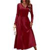 KBRPEY Abito Donna Manica Lunghe Vestito Lungo Elegante Casual Vestiti Tunica Abiti Copricostume Abiti da Cerimonia Donna (Vino Rosso M)
